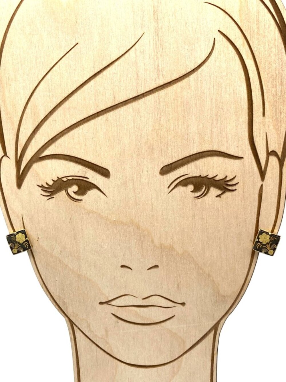 Vintage Floral Damascene Earrings, Clip On Etched Square Button Flowers